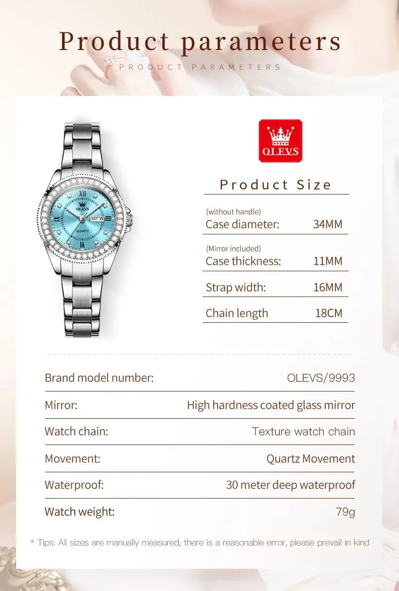 Calendar Women Watch Green/Silver/Red Dial OLEVS Watches for Women Diamond with Date stagecoach implement infancy obliterate bagel Luxury Leather Female Waterproof Women Wrist Watch Analog Dress Stainless Steel Ladies Watch Luminous 