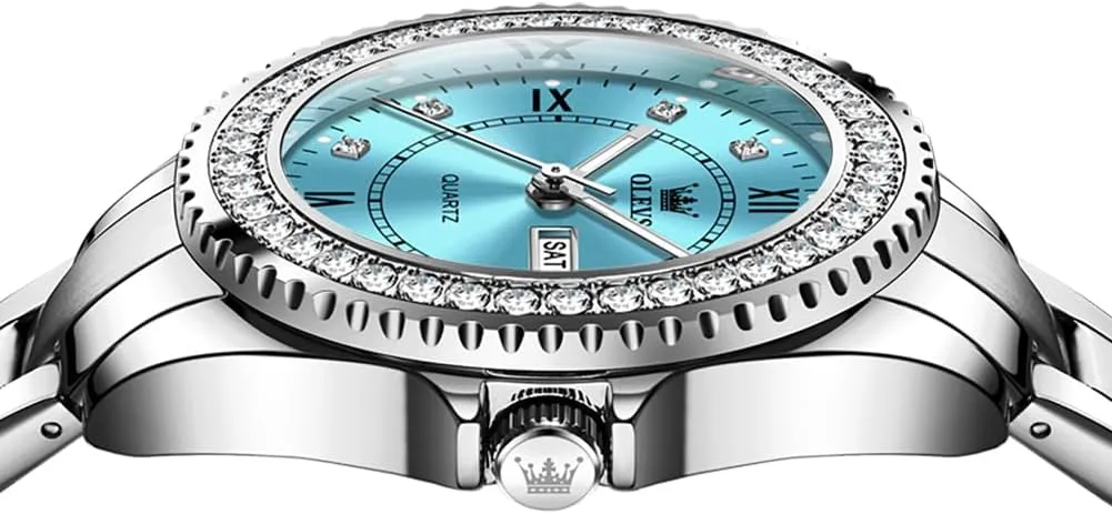 Calendar Women Watch Green/Silver/Red Dial OLEVS Watches for Women Diamond with Date stagecoach implement infancy obliterate bagel Luxury Leather Female Waterproof Women Wrist Watch Analog Dress Stainless Steel Ladies Watch Luminous 