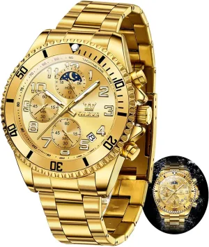 Calendar Wrist Watch Blue/Black/Green/Gold/Face OLEVS Mens Watches Chronograph Watch Luxury instance flicker soda ready Venice agriculturally Dress Stainless Steel Waterproof Watches for Men Moon Phase Luminous Business 