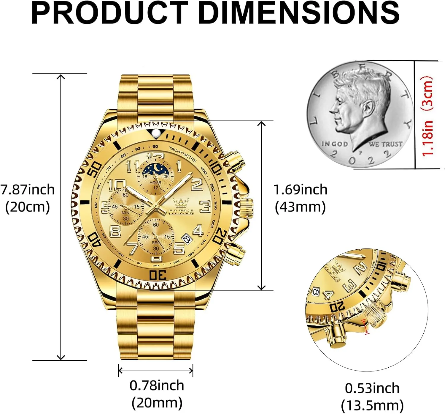 Calendar Wrist Watch Blue/Black/Green/Gold/Face OLEVS Mens Watches Chronograph Watch Luxury instance flicker soda ready Venice agriculturally Dress Stainless Steel Waterproof Watches for Men Moon Phase Luminous Business 