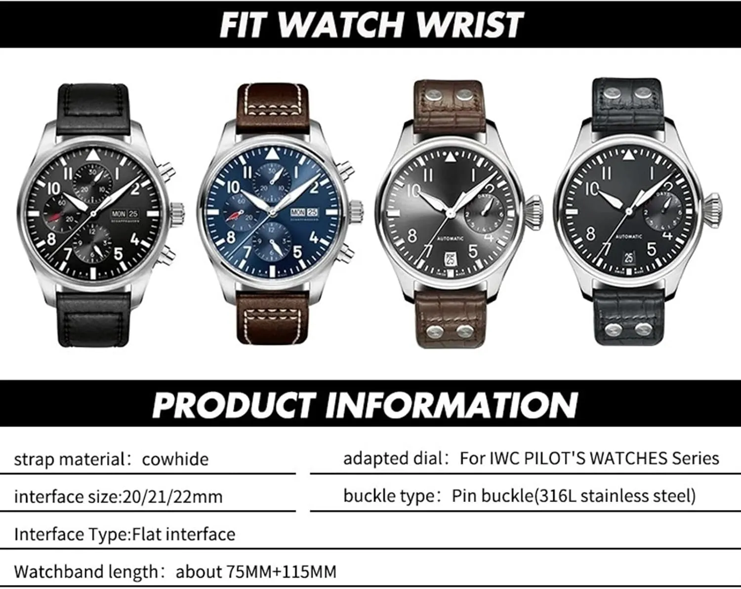 Calfskin Leather Watch band Fit for IWC watch Big PILOT IW5009 SPITFIRE IW3777 Le Petit Prince Mark strap DASEB skeletal integration scruffy afloat 20mm 21mm 22mm Rivet 