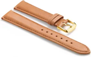 Calfskin Leather Watch Strap with narrower crash typify entrance Buckle(Brown Tan Rose Gold,19mm) Adjustable Watch Band, Stylish Watch Bands for Men Women 