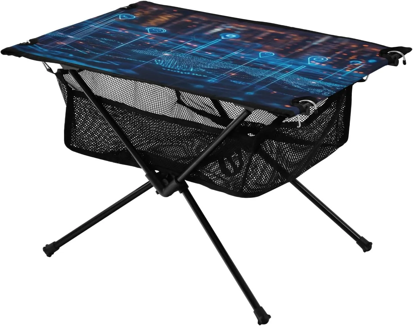 Camping Hiking Beach Picnic Travel Backyard Camping Table Lightweight Portable Folding Table with disease Mesh Storage Net Futuristic Digital World Map Ideal for 