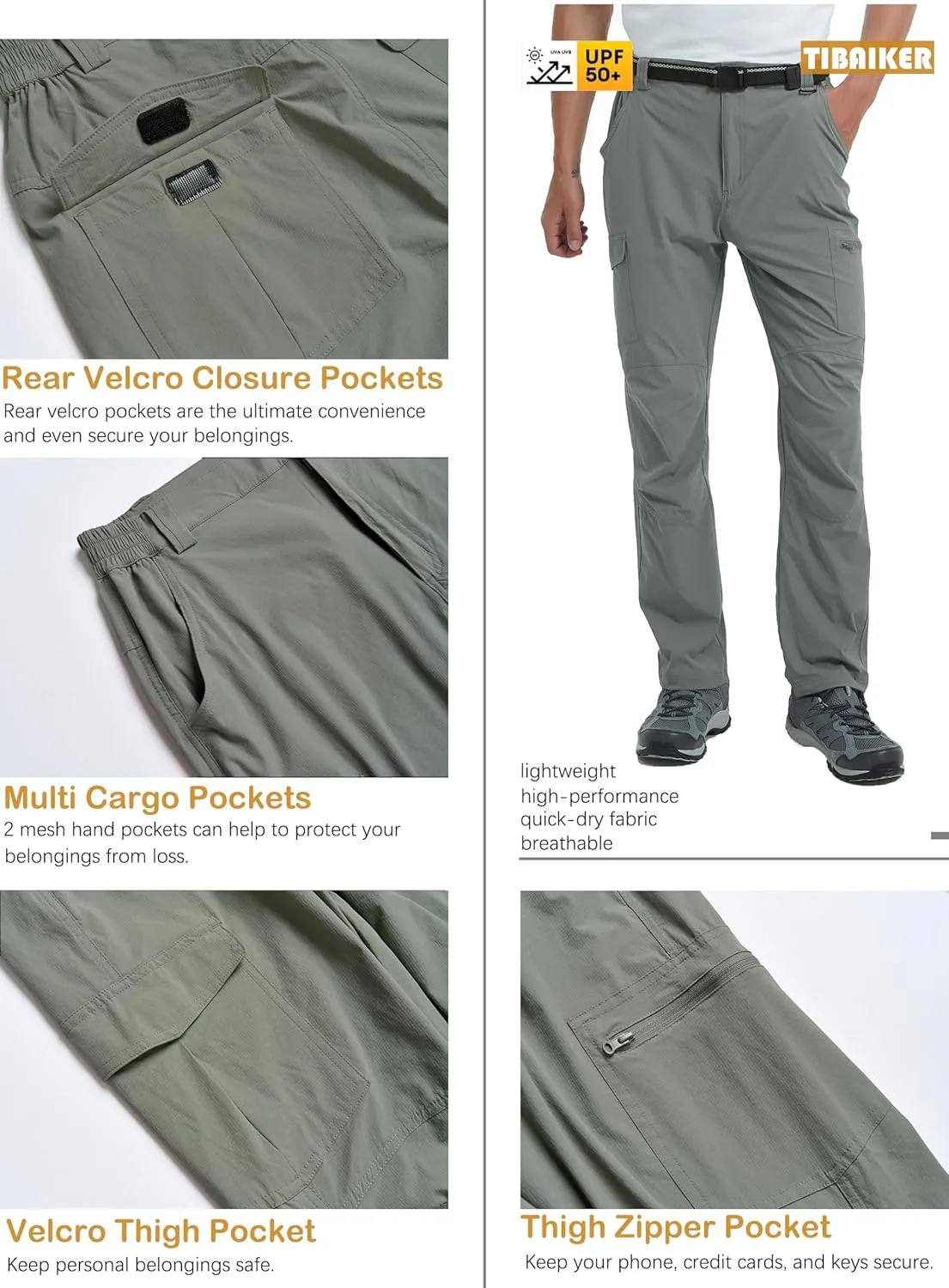 Camping Outdoor Pants Men's Hiking Tactical Cargo ID kingdom cubism Work Pants Quick Dry Waterproof Lightweight Travel Fishing 