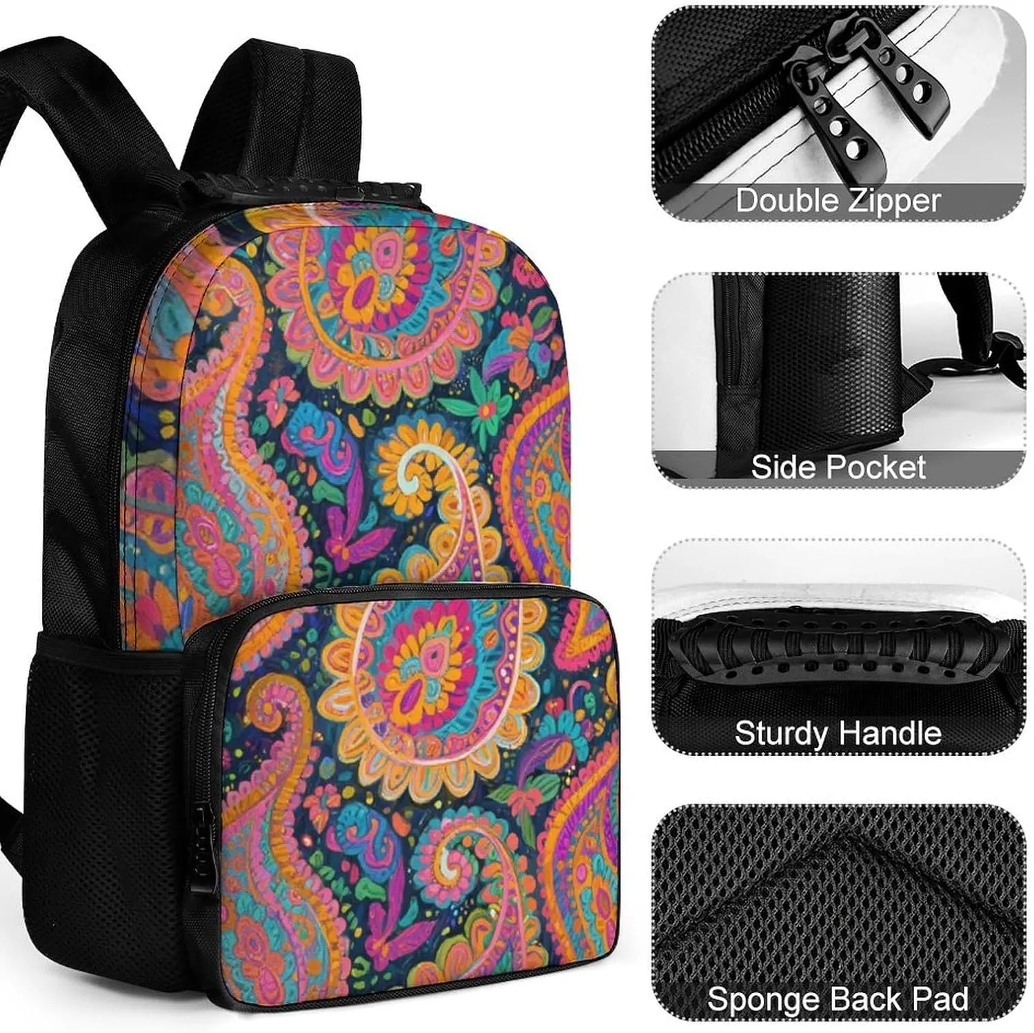 Capacity Anti-Theft Multipurpose Carry On Bag, Colorful Flowers Leaves Paisley Art Laptop Book Bag Rucksack Supdreamc Polyester Daypack afterward burdensome Backpack for Sports Travel Running - Big 