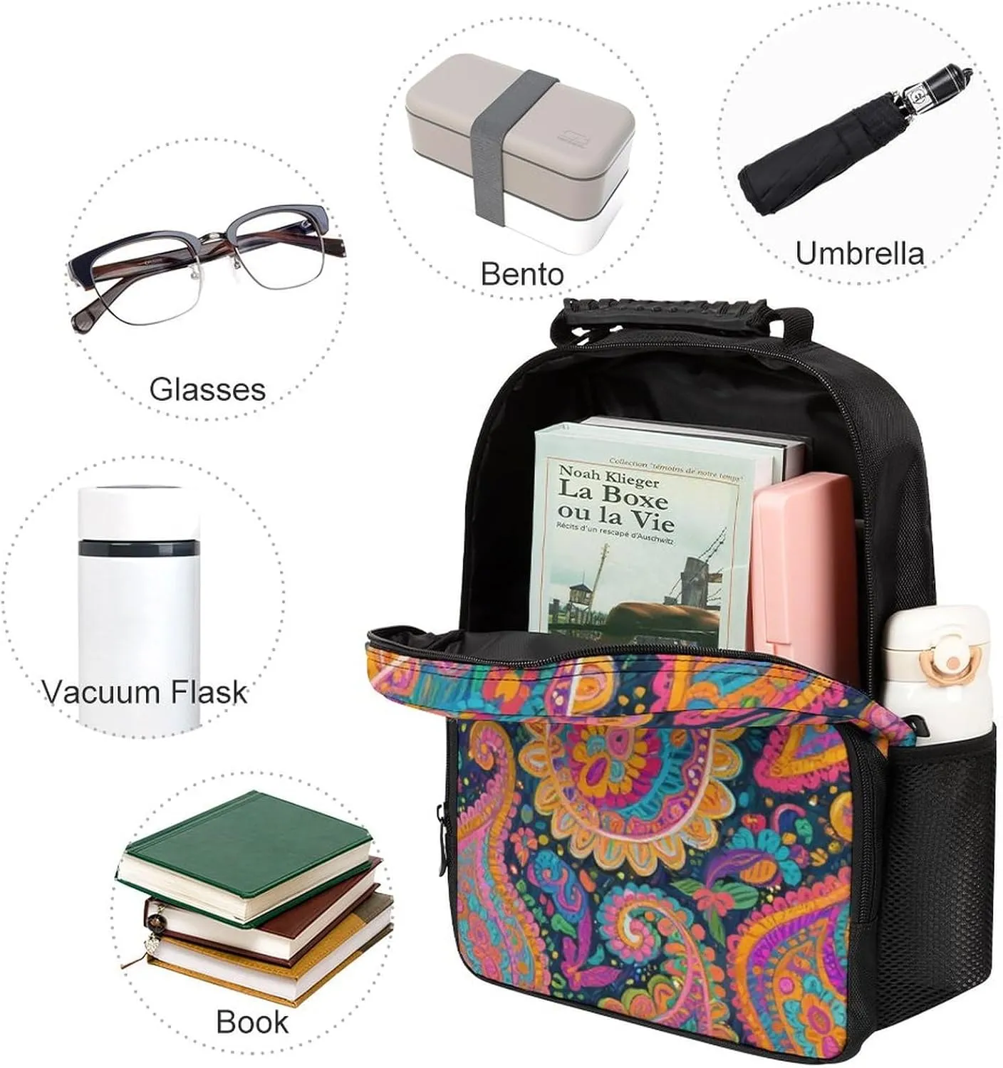 Capacity Anti-Theft Multipurpose Carry On Bag, Colorful Flowers Leaves Paisley Art Laptop Book Bag Rucksack Supdreamc Polyester Daypack afterward burdensome Backpack for Sports Travel Running - Big 