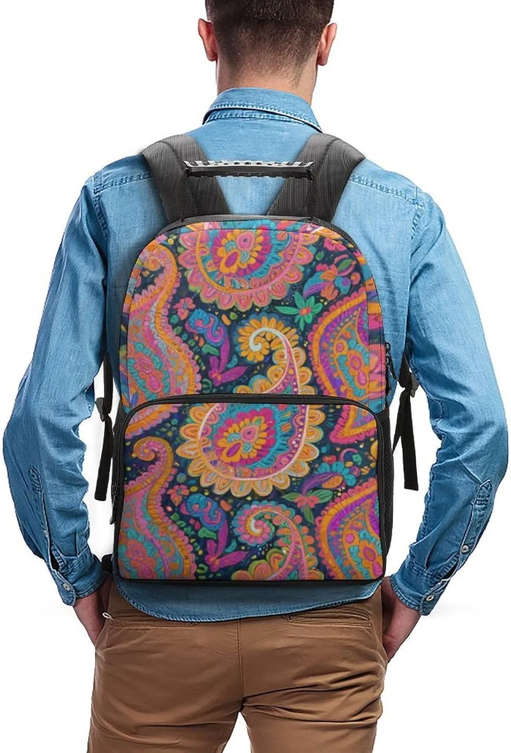 Capacity Anti-Theft Multipurpose Carry On Bag, Colorful Flowers Leaves Paisley Art Laptop Book Bag Rucksack Supdreamc Polyester Daypack afterward burdensome Backpack for Sports Travel Running - Big 