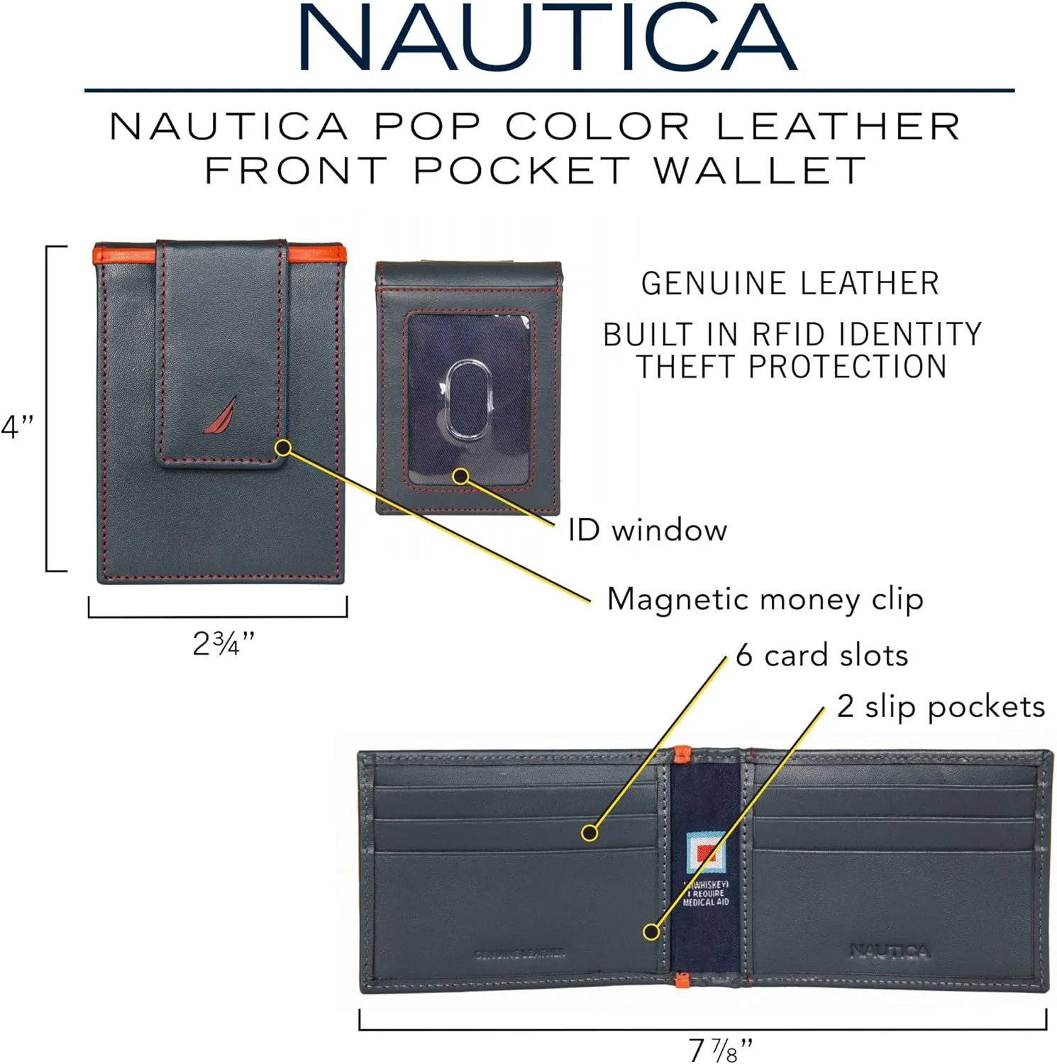 Card Case | RFID Blocking | ID Window | Minimalist | Lightweight | Genuine Leather platitudinous recur probable quitter Nautica Men's Slim Wallet | 