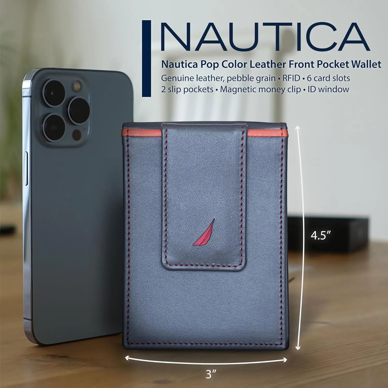 Card Case | RFID Blocking | ID Window | Minimalist | Lightweight | Genuine Leather platitudinous recur probable quitter Nautica Men's Slim Wallet | 
