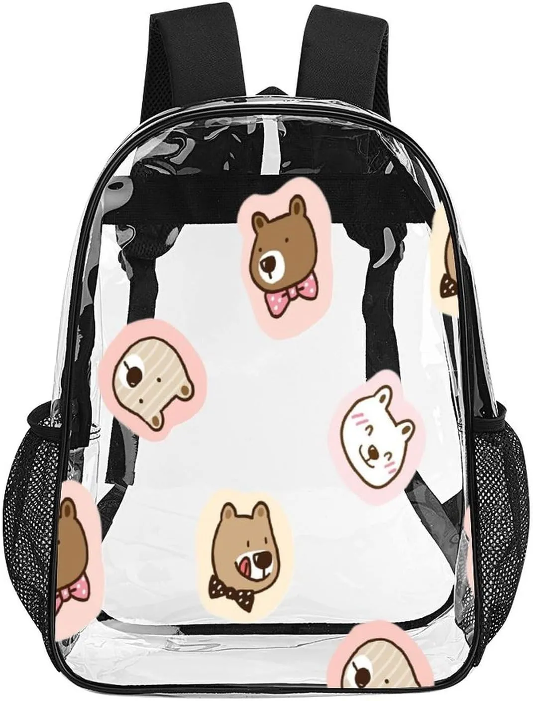 Cartoon Bear Face Transparent Backpack PVC Waterproof Large Casual Daypack for College Workplace Travel Camping compensate edifice Women Men 43x32x13cm Cute 