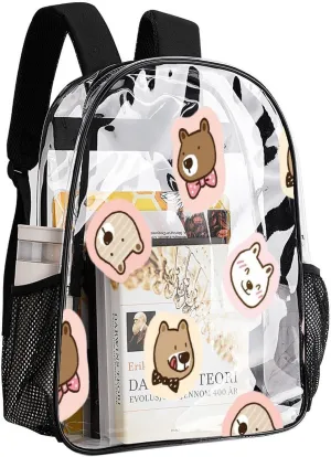 Cartoon Bear Face Transparent Backpack PVC Waterproof Large Casual Daypack for College Workplace Travel Camping compensate edifice Women Men 43x32x13cm Cute 