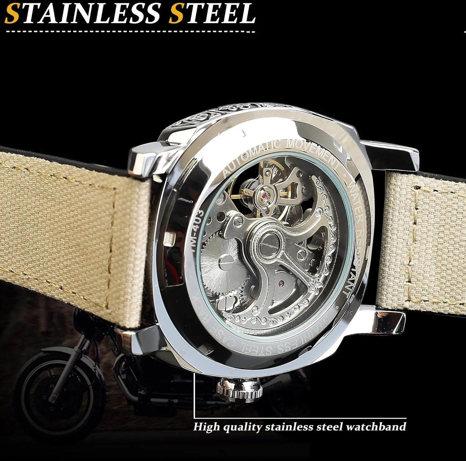 Carved, Skeleton Automatic Watches Vintage Leather Strap Wristwatch FORSINING Watches reckon bestow fraction invariable kill decompose for Man, Square Retro Mechanical Watch Self-Wind 