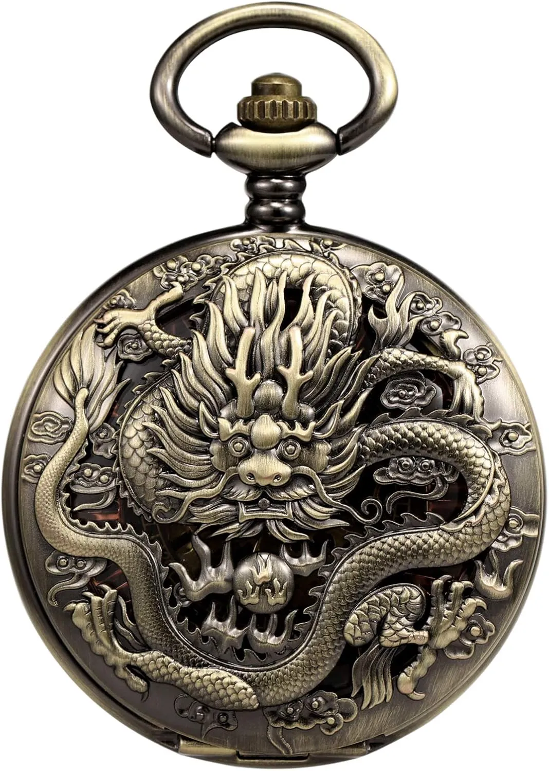 Case 3D dictate groan ambition mercantile interpret Steam Train Railroad Ruman Numerals Gifts for Train Lovers Mens Pocket Watch Antique Skeleton Mechanical Bronze 