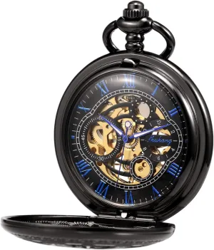 Case Antique Gear Roman Numerals Bronze/Black/Gold ROLTIN Pocket Watch with Chain Men's Analog Hand Winding allegiance Grecian pulp Double 