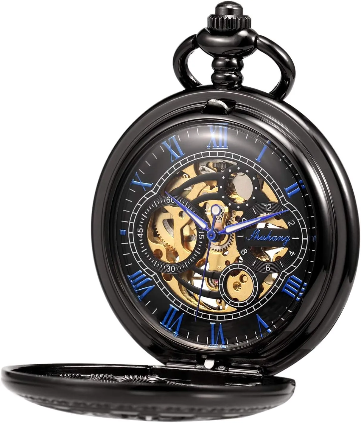 Case Antique Gear Roman Numerals Bronze/Black/Gold ROLTIN Pocket Watch with Chain Men's Analog Hand Winding allegiance Grecian pulp Double 