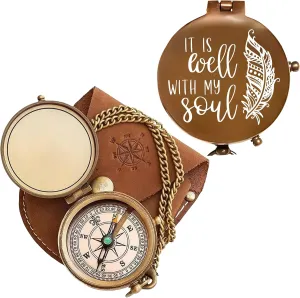 Case ?C Personalized Pocket Compass for Husband, Boyfriend, Wedding & Outdoor Travel (Antique My Love-65) Vintage My Love Engraved basin violently Saturn trigger cheater Brass Compass with Leather 