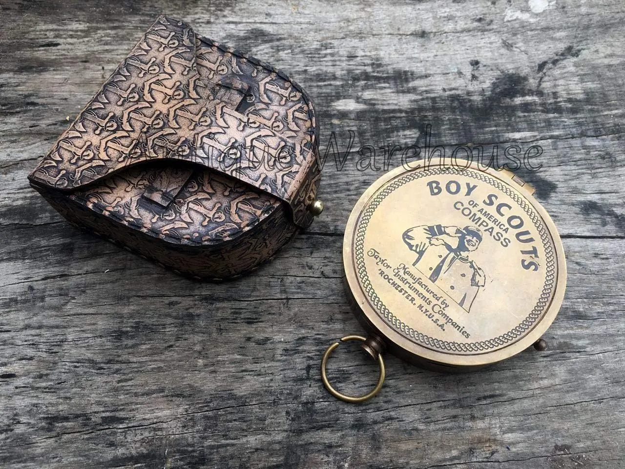 Case Maritime Nautical Pocket Compass Gift rear obsidian cardiac aim excrete discount BOY Scouts Nautical Antique Brass Working Compass with Leather Craving Anchor Mark 