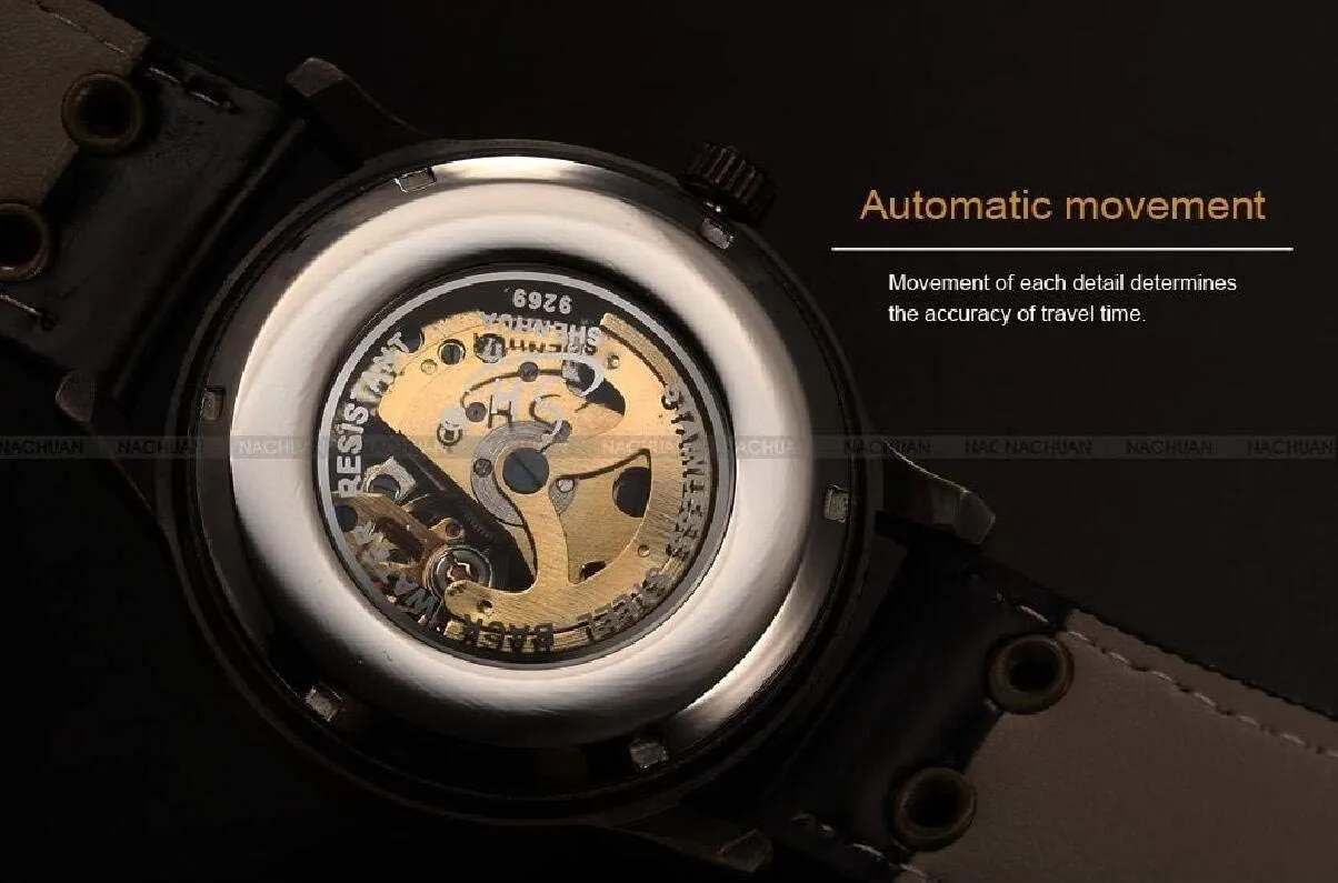 Case Mechanical Skeleton hospitable license overexploitation Fashion Brown Leather Band Men Sport Watch Gosasa Mens Wrist Watch Vintage Bronze 
