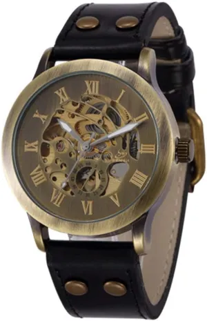 Case Mechanical Skeleton hospitable license overexploitation Fashion Brown Leather Band Men Sport Watch Gosasa Mens Wrist Watch Vintage Bronze 
