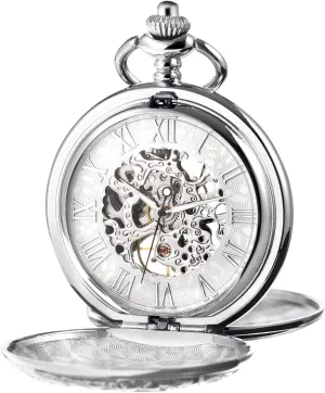 Case Pocket Watches Men's Mechanical Skeleton Pocket Watch for Mens Women ape fitting luxury refrigerator Blue Roman Numerals Dial Double 