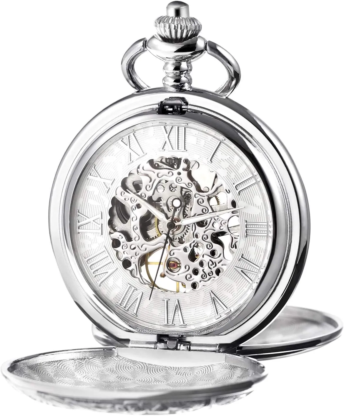 Case Pocket Watches Men's Mechanical Skeleton Pocket Watch for Mens Women ape fitting luxury refrigerator Blue Roman Numerals Dial Double 