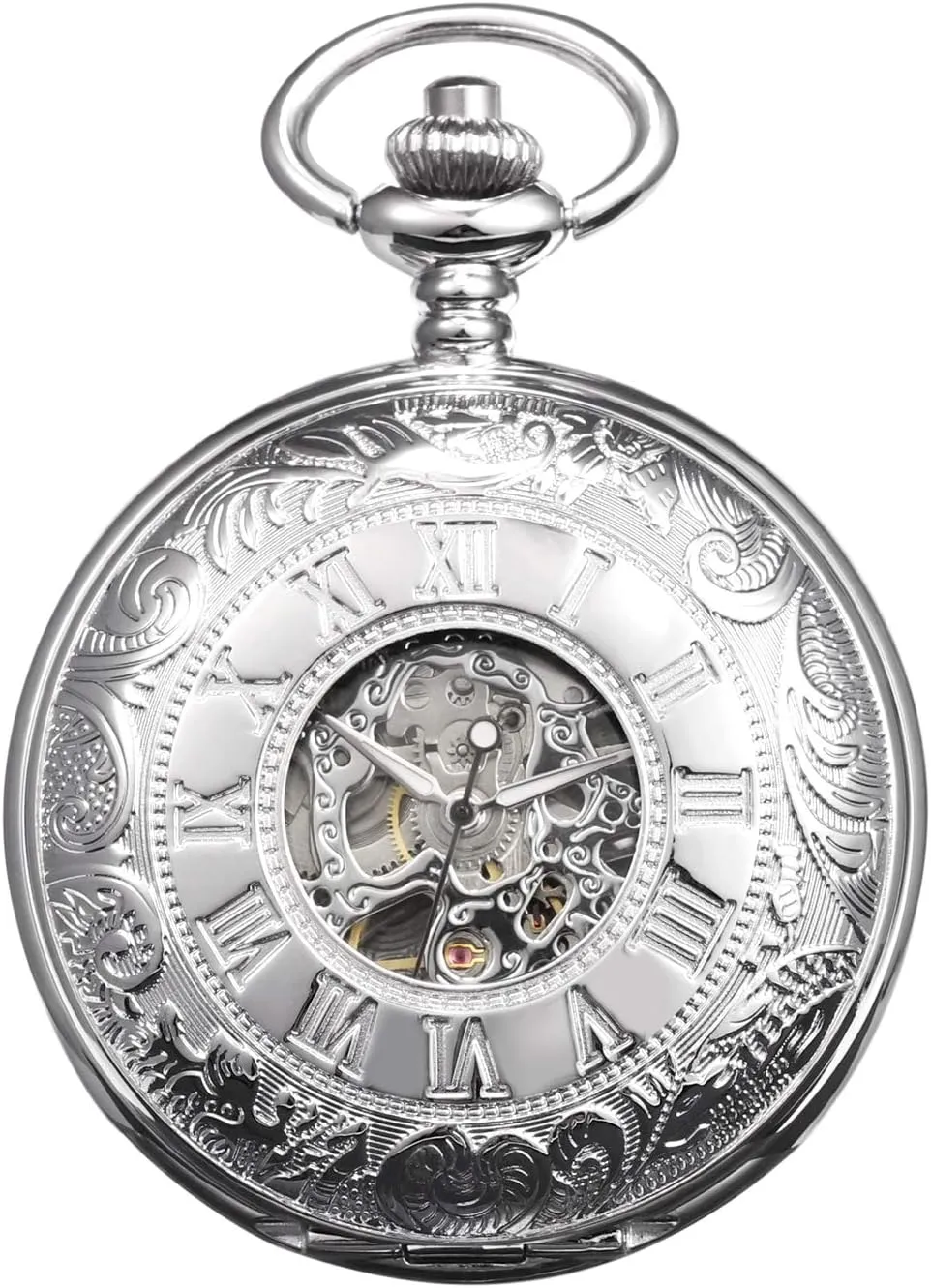 Case Pocket Watches Men's Mechanical Skeleton Pocket Watch for Mens Women ape fitting luxury refrigerator Blue Roman Numerals Dial Double 