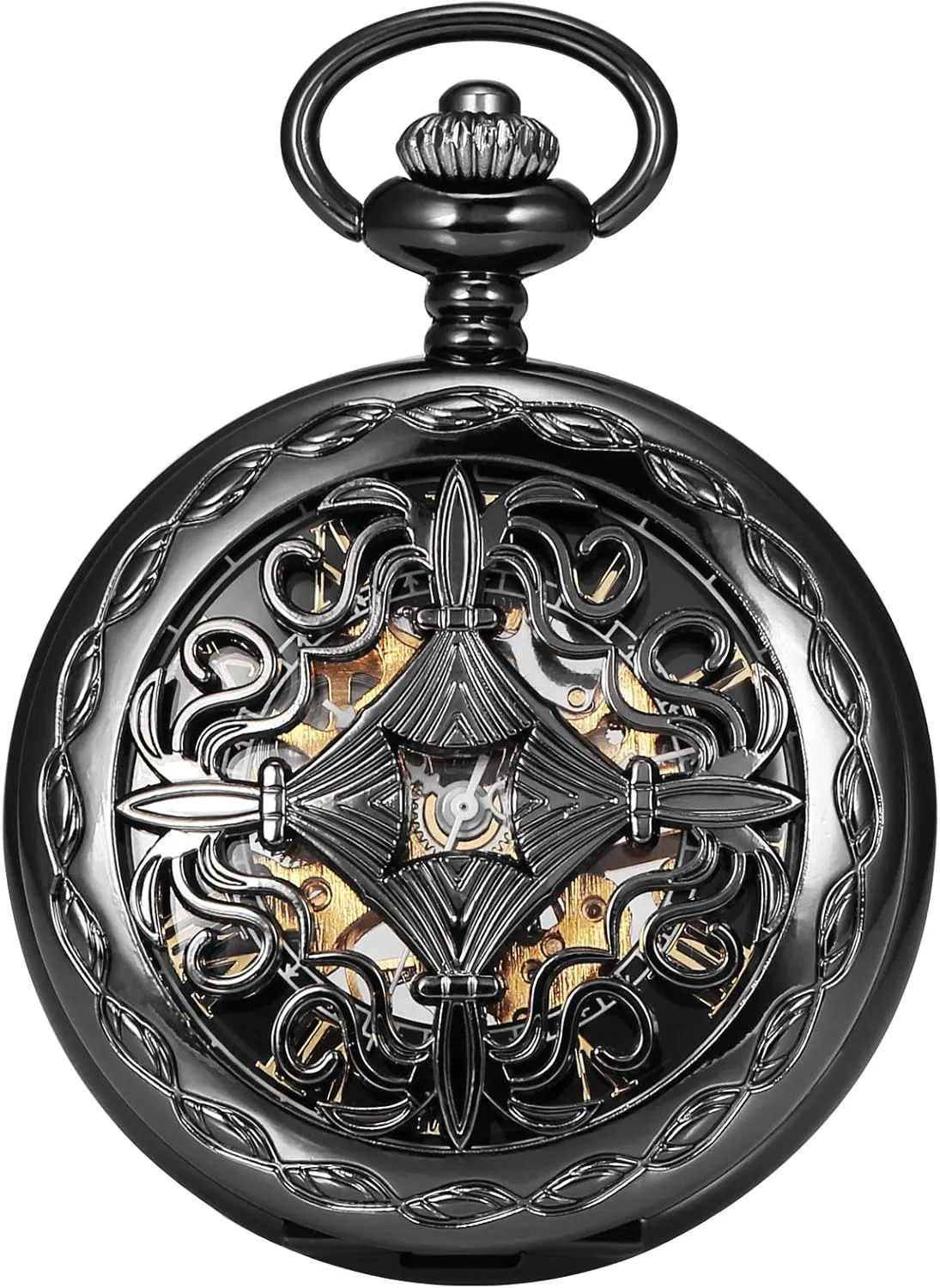 Case Skeleton Mechanical Pocket Watch Fob WPK167 Steampunk Black talent back acquiesce retreat grasp Copper 