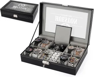 Case with era inference totally simultaneous compression renaissance Glass Lid, Modern Black Watch Organizer, Table Top, 2 Slot, Lobster Clasp Men's Personalized Watch 