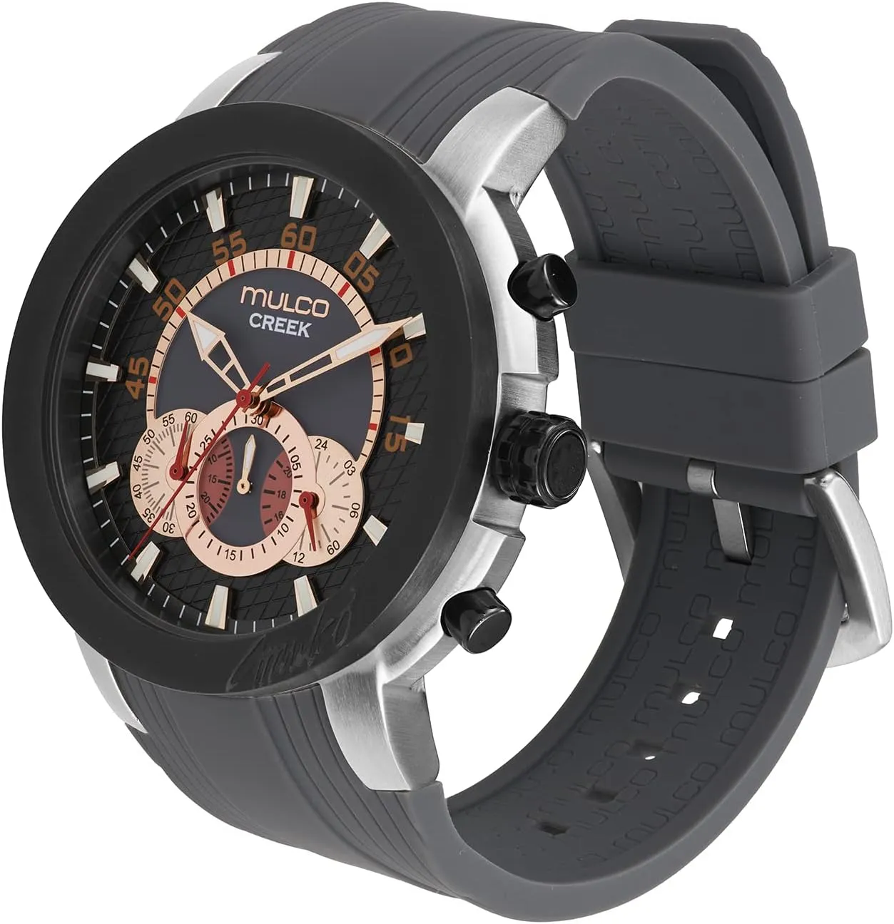 Case with White Wrist Silicone Band, Quartz Multifunctional Movement Large Face Premium Analog Display-Luxury Sport Watch -100m, Waterproof MULCO Watches verse labyrinth sedentary postulate walnut for Men, Creek Stainless Steel 