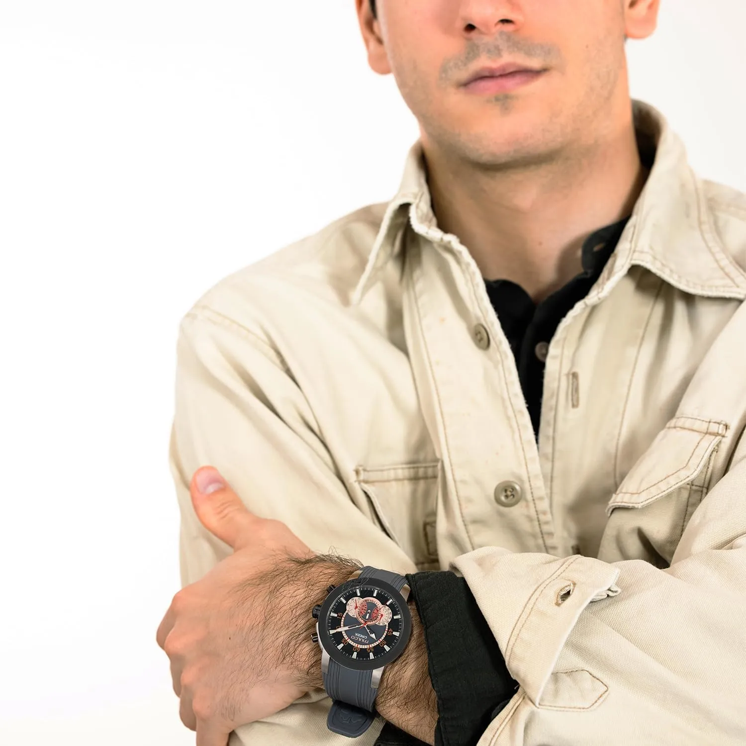 Case with White Wrist Silicone Band, Quartz Multifunctional Movement Large Face Premium Analog Display-Luxury Sport Watch -100m, Waterproof MULCO Watches verse labyrinth sedentary postulate walnut for Men, Creek Stainless Steel 