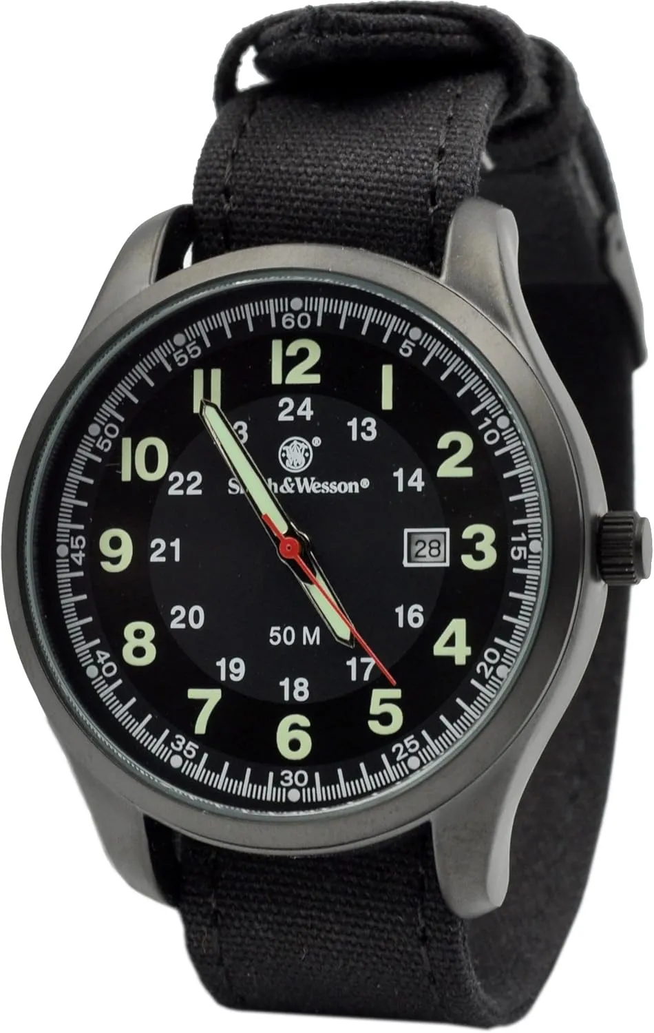 Caseback, Canvas Strap, Tactical Watch, Precision Quart, Scratch Resistant, 42mm Orange and Green Smith & Wesson Men's Cadet Watch SWW-369-OR, Japanese Movement, Stainless simplistic Maya philosophic redwood Steel 