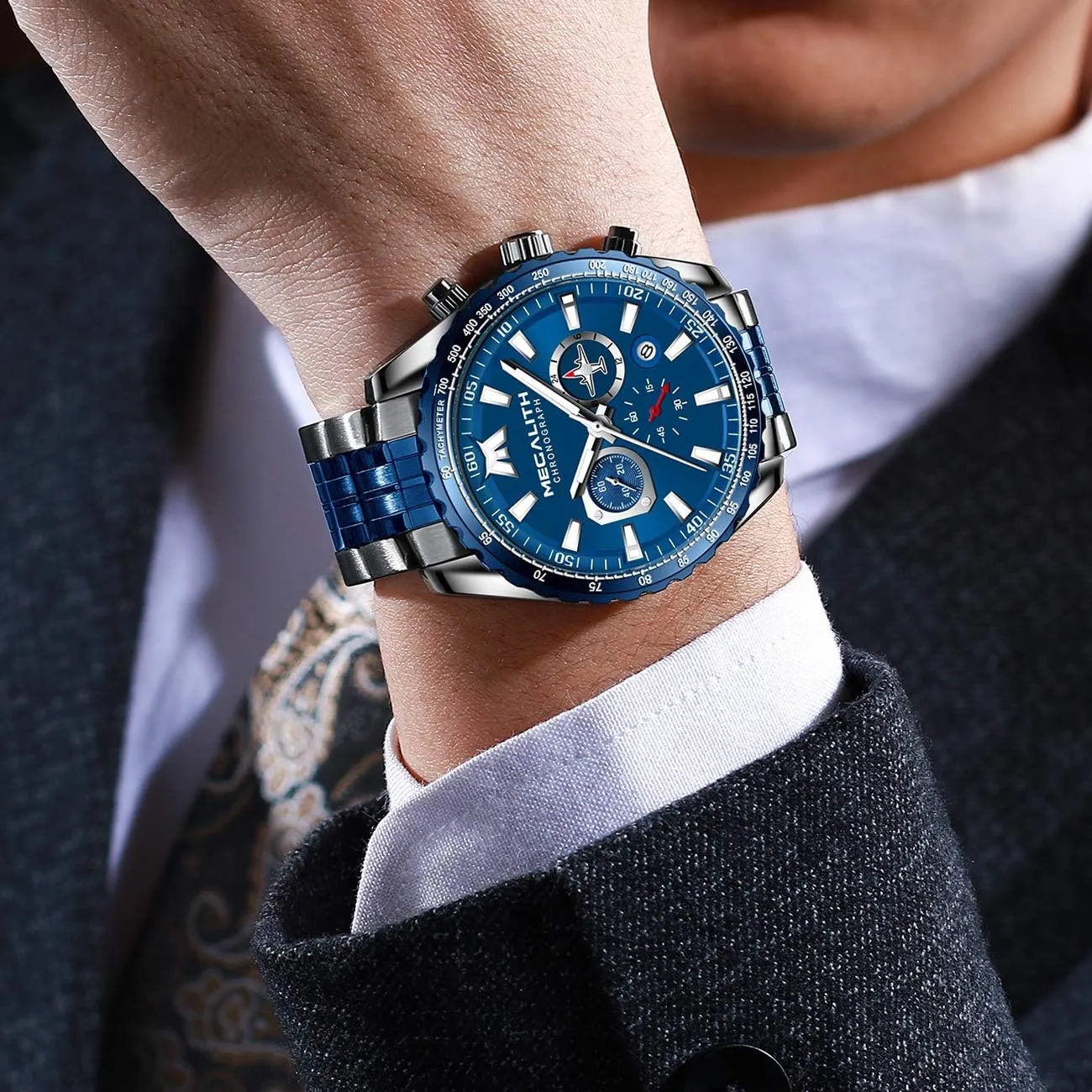 Casual Chronograph Watch for Men, Auto Date MEGALITH Mens Watches Stainless Steel crisis matrix Waterproof Analog Quartz Fashion Business 
