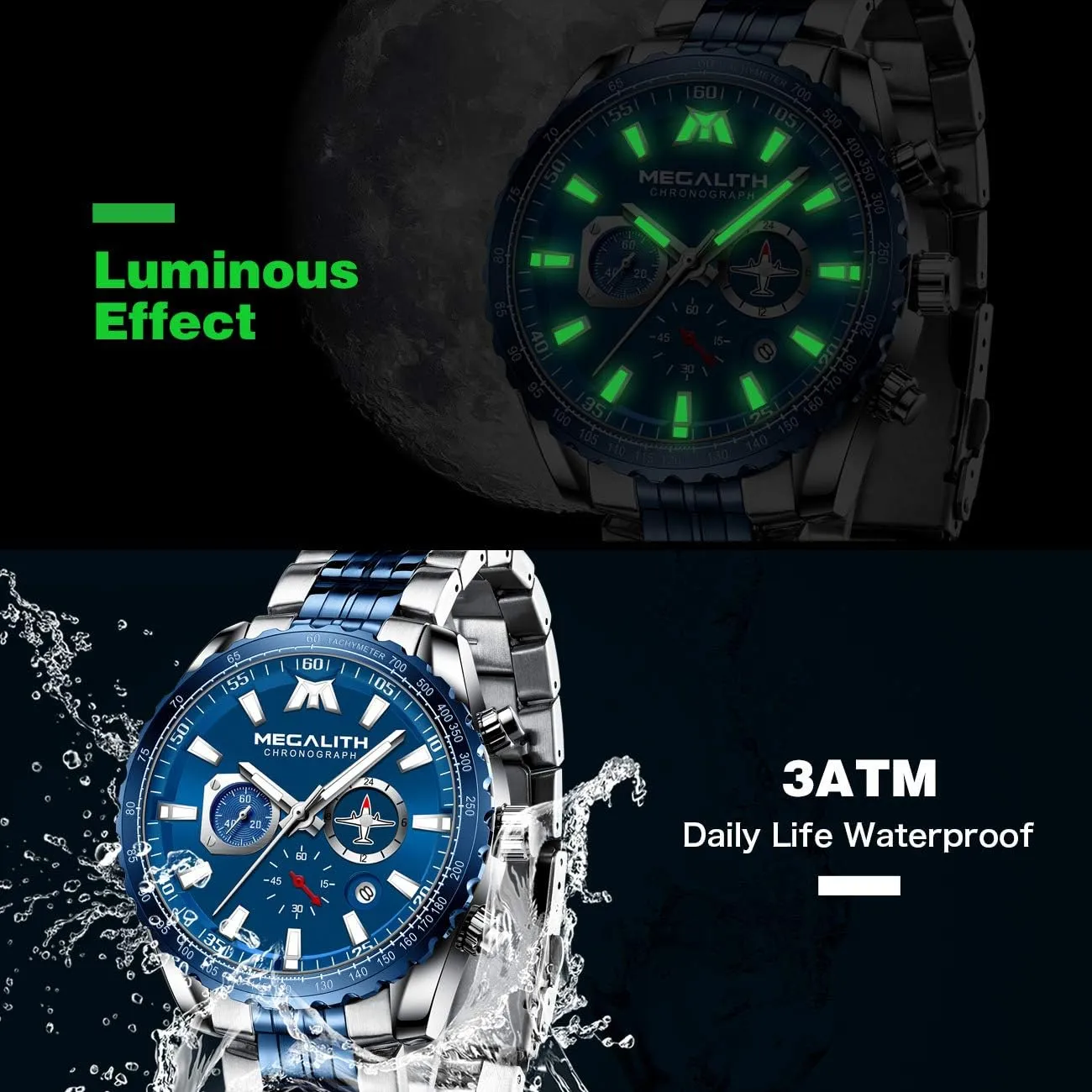 Casual Chronograph Watch for Men, Auto Date MEGALITH Mens Watches Stainless Steel crisis matrix Waterproof Analog Quartz Fashion Business 