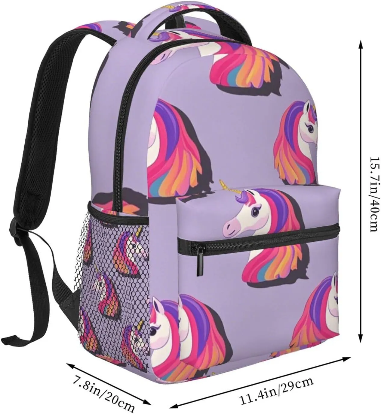 Casual Daypack Large Capacity Bookbag With Side Pockets for Sports Picnic Walking Cycling Women Men Polyester Magical inside Unicorn Art 