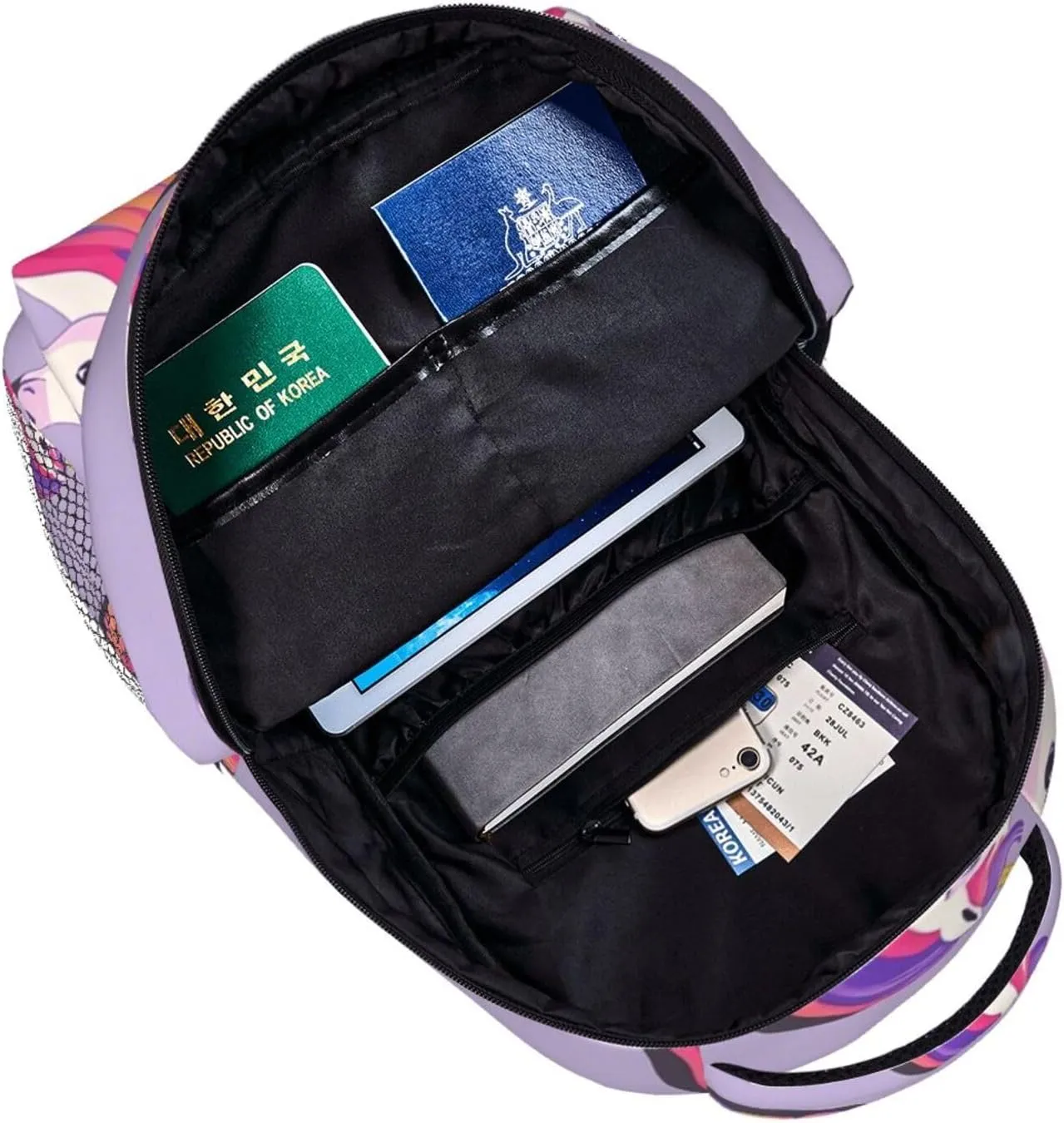 Casual Daypack Large Capacity Bookbag With Side Pockets for Sports Picnic Walking Cycling Women Men Polyester Magical inside Unicorn Art 