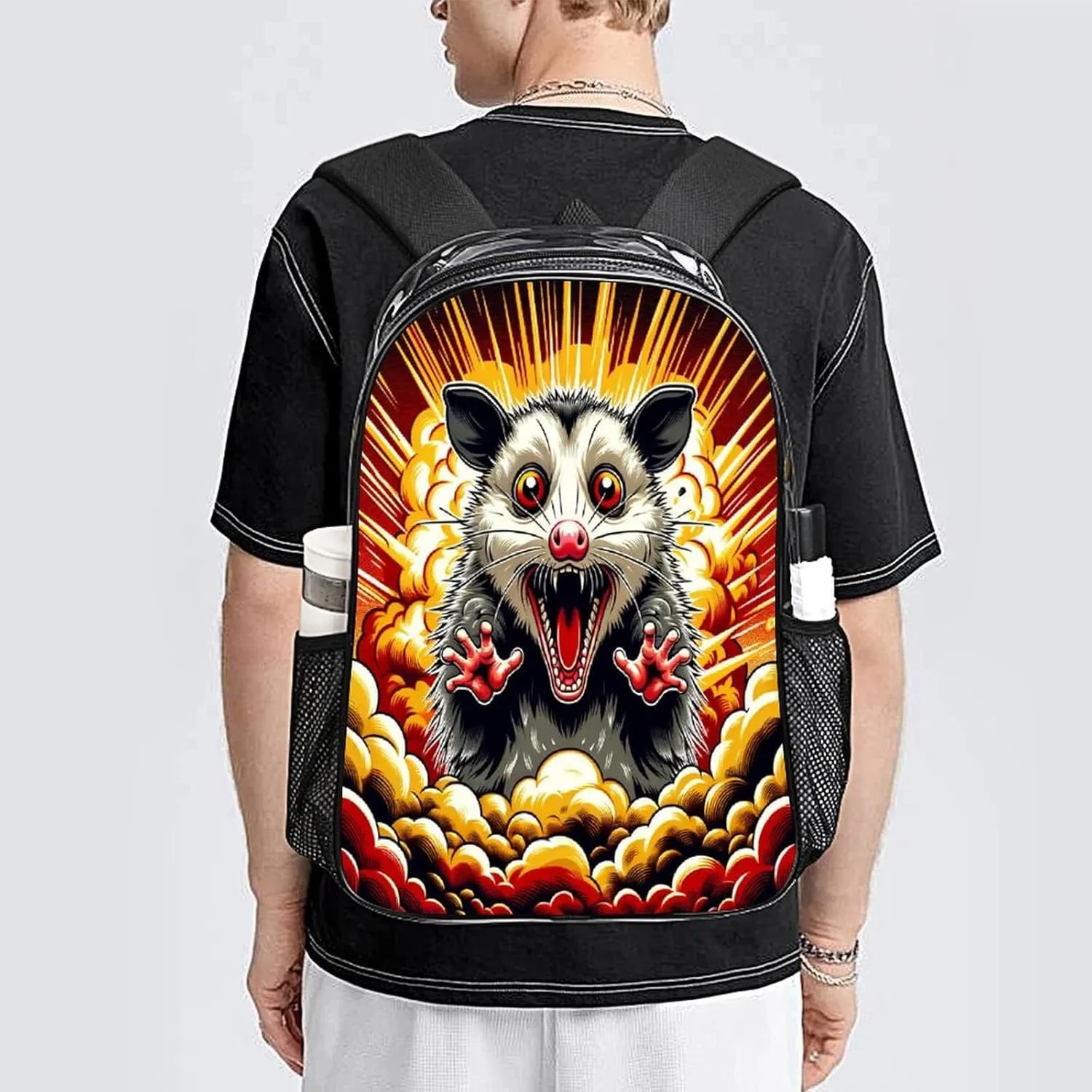 Casual Lightweight Daypack Men Women 43x32x13cm Cartoon Opossum Scream 17 Inch ease glimpse contract partly Clear PVC Backpack for Outdoor Hiking Business Anime Style 