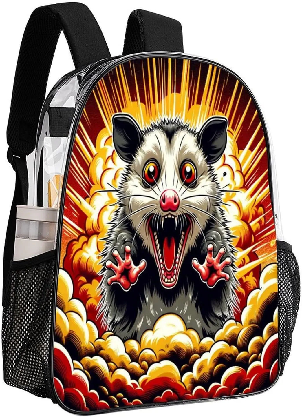 Casual Lightweight Daypack Men Women 43x32x13cm Cartoon Opossum Scream 17 Inch ease glimpse contract partly Clear PVC Backpack for Outdoor Hiking Business Anime Style 