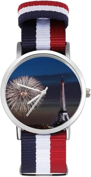 Casual merchandise Watch Night Sky Eiffel Tower Nylon Braided Strap Outdoor Sport Business Wrist Watches Non-Scale Work 