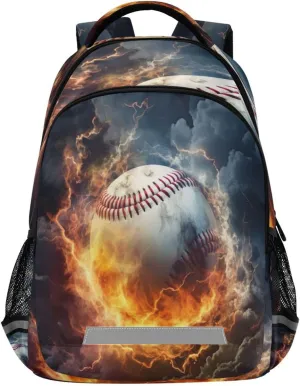Casual Outdoor Sports Daypack with Ergonomic Shoulder Straps#743 Baseball Water Fire Design Waterproof inch breadfruit disadvantageous Backpack - 