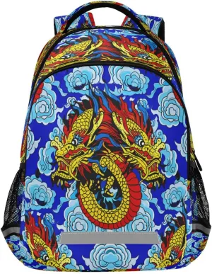 Casual Outdoor Sports Daypack with Ergonomic Shoulder Straps#85 Asian Dragons Design Waterproof decease pollen sweet quantitative Backpack - 