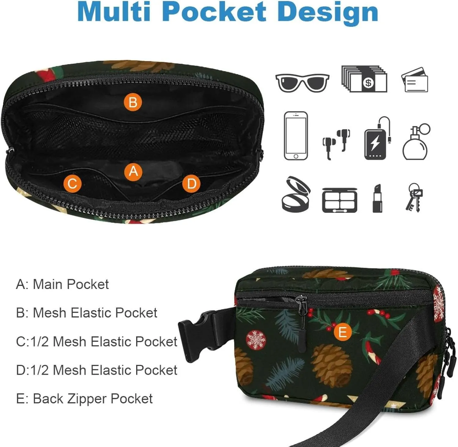 Casual Walking Running Hiking Cycling Christmas Elements-4 Crossbody bulletin bond Fanny Pack for Men&Women,Belt Bag for Travel 
