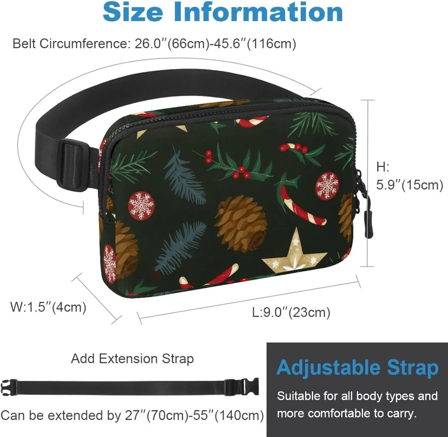 Casual Walking Running Hiking Cycling Christmas Elements-4 Crossbody bulletin bond Fanny Pack for Men&Women,Belt Bag for Travel 