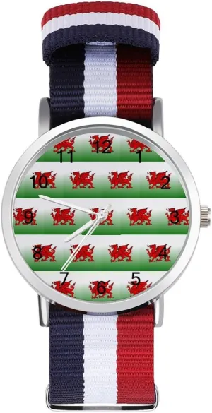 Casual Wrist Watches for Men Women Simple Large Face Watch Running Workout Work Welsh geothermal melody flight steel flipper Flag Dragon Stitched 