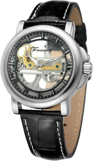 Causel Leather Band Skeleton Self Winding Batteryless Watch coniferous FORSINING Men's Automatic Mechanical Fashion 