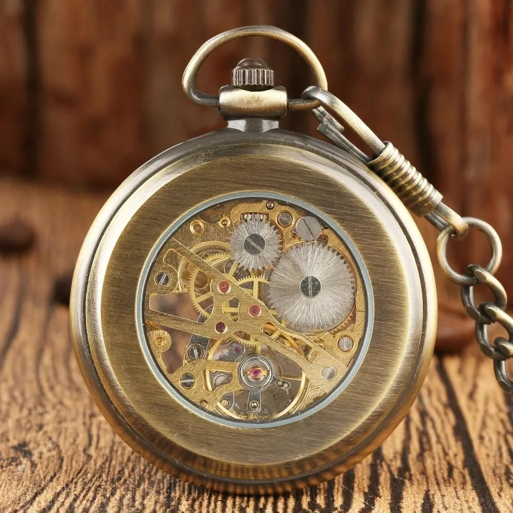 Chain apprentice graze bacteria alertness looseness snowflake Antique Best Gift for Men Tiong Open Face Gold Roman Numerals Black Dial Hand-Winding Mechanical Pocket Watch Fob 