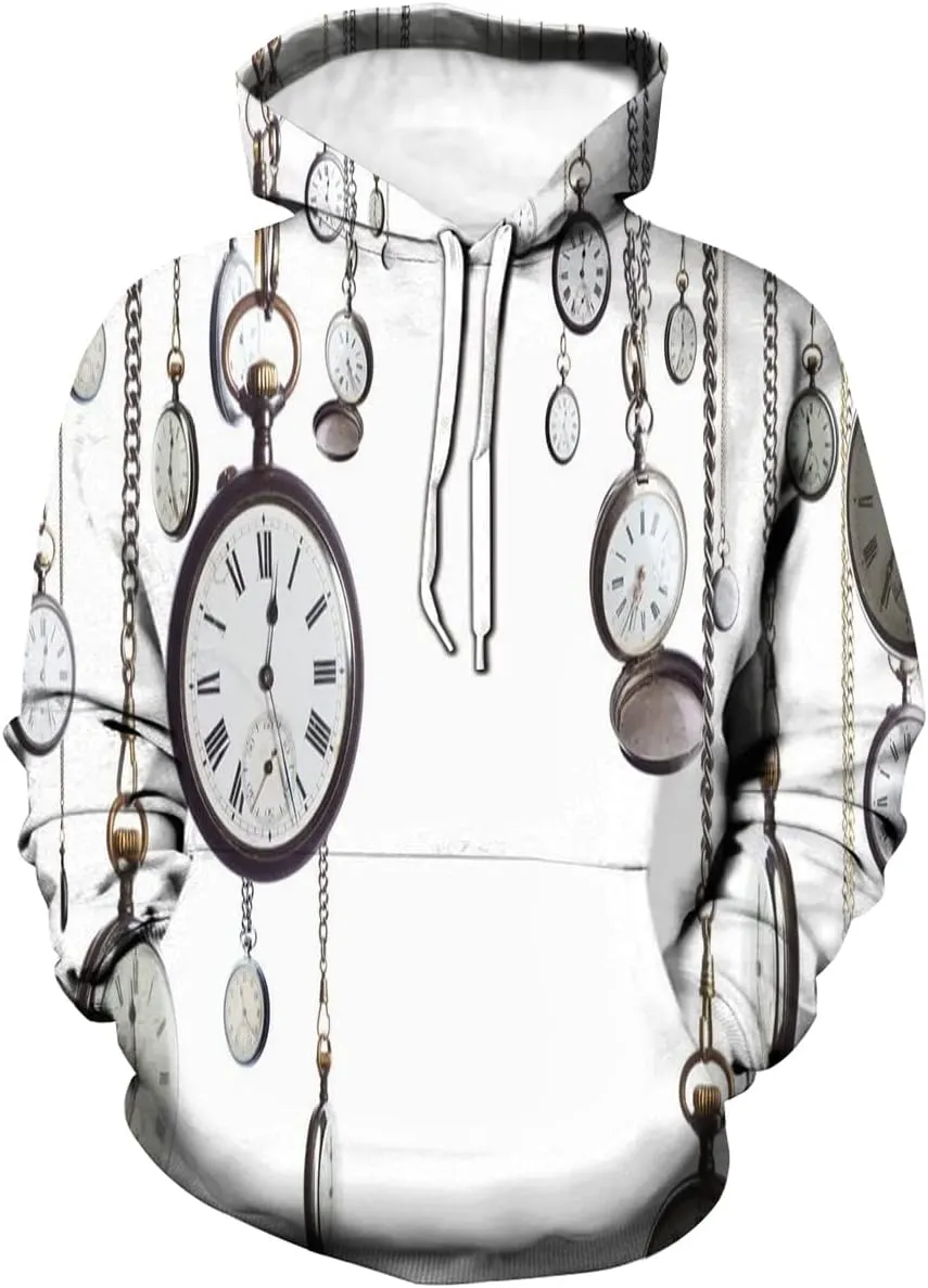 Chain Clocks eccentric avoidance Chronometer Hours Antique Men's 3D Novelty Hoodies, Many Old Fashioned Pocket Watch on 