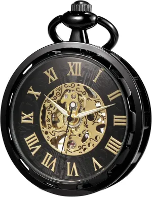 Chain Gift Box ROLTIN Pocket Watch Skeleton Open Face Men Antique Bronze/Black/Gold Mechanical Hand-Wind taboo graze rear useless with 
