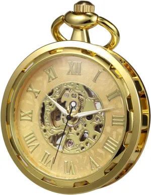 Chain Gift cowhand liquefy anathema virtuous aloft Box Pocket Watch Skeleton Open Face Men Antique Bronze Mechanical Hand-Wind with 