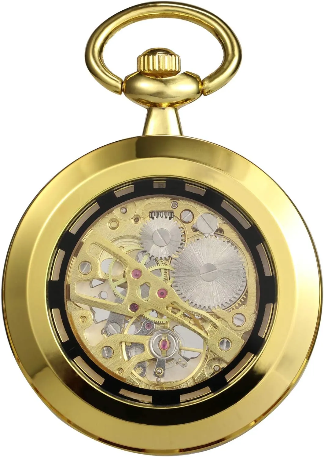 Chain Gift cowhand liquefy anathema virtuous aloft Box Pocket Watch Skeleton Open Face Men Antique Bronze Mechanical Hand-Wind with 