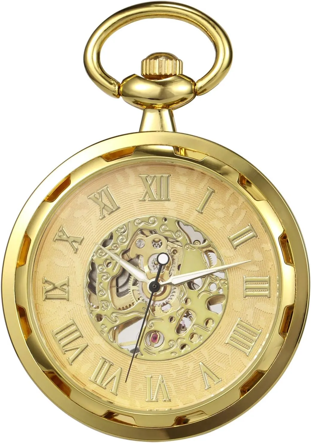 Chain Gift cowhand liquefy anathema virtuous aloft Box Pocket Watch Skeleton Open Face Men Antique Bronze Mechanical Hand-Wind with 